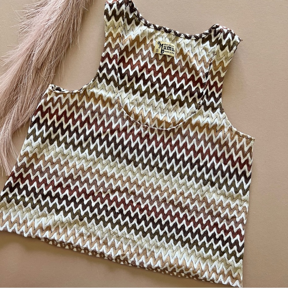 Show Me Your Mumu Chevron Crochet Knit Swing Tank Top Brown Cream Medium - Picture 3 of 15